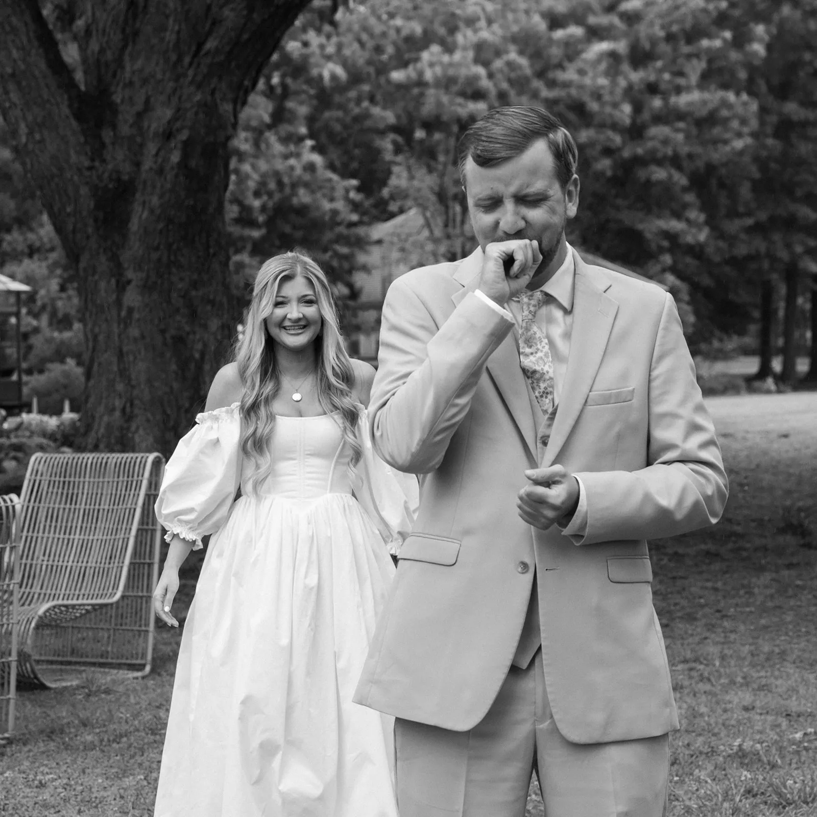 Groom emotional at first look — wedding moment captured at a Blush & Bash planned celebration